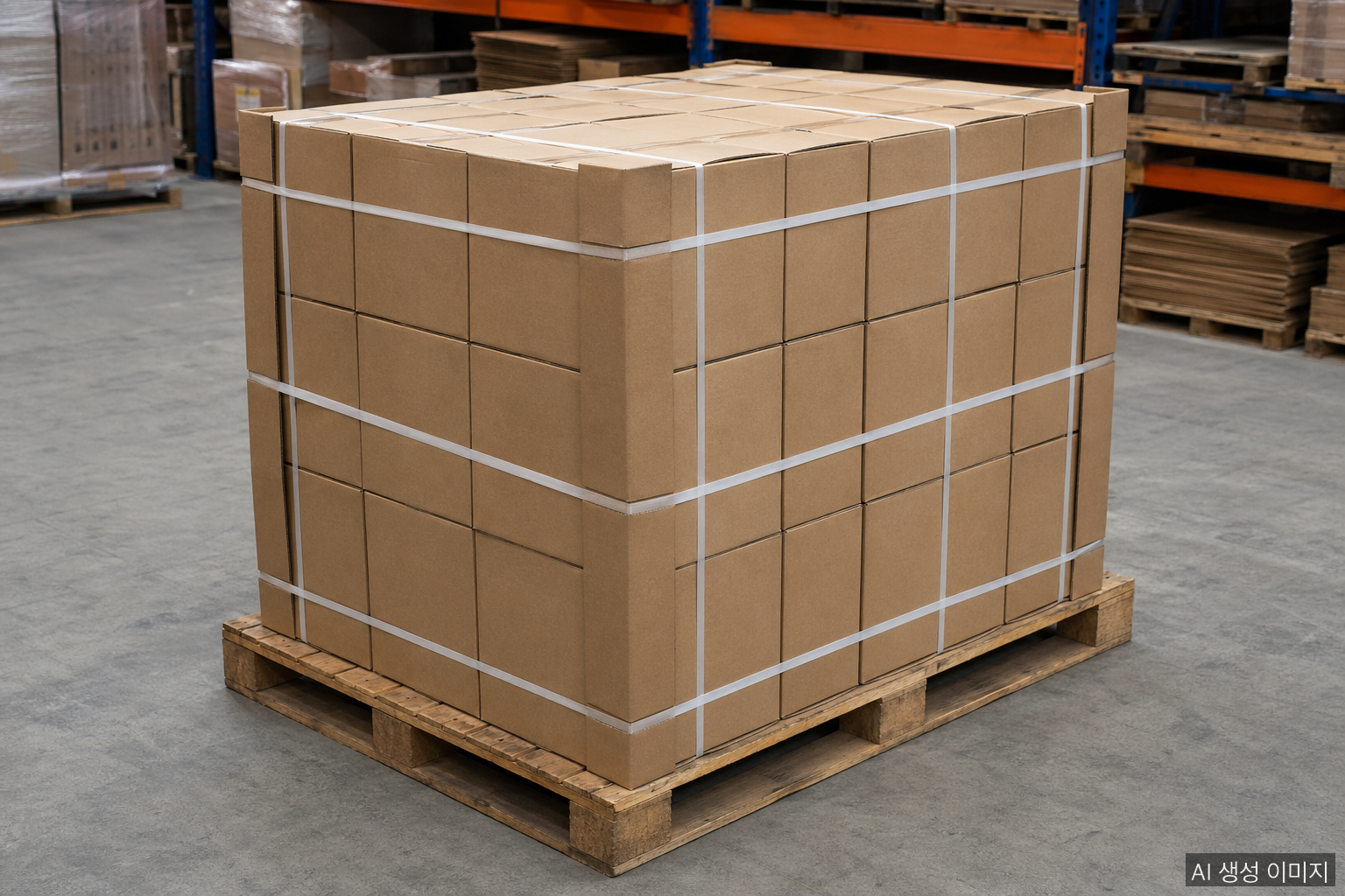 Paper angle boards securing a palletized load for transport